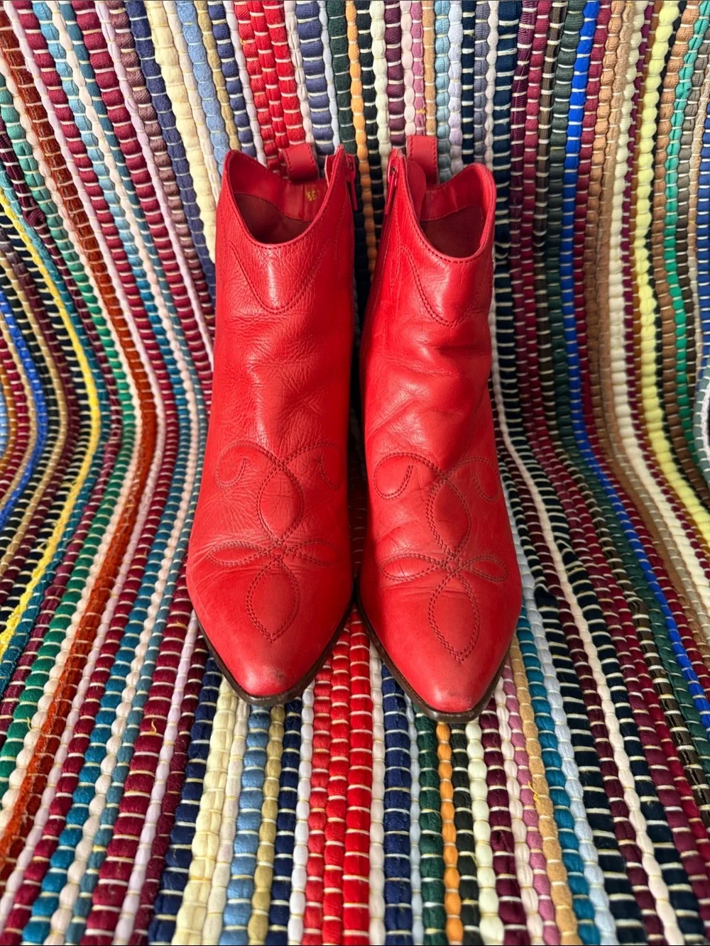 PANEMA Red Leather Western Ankle Boots - Women's